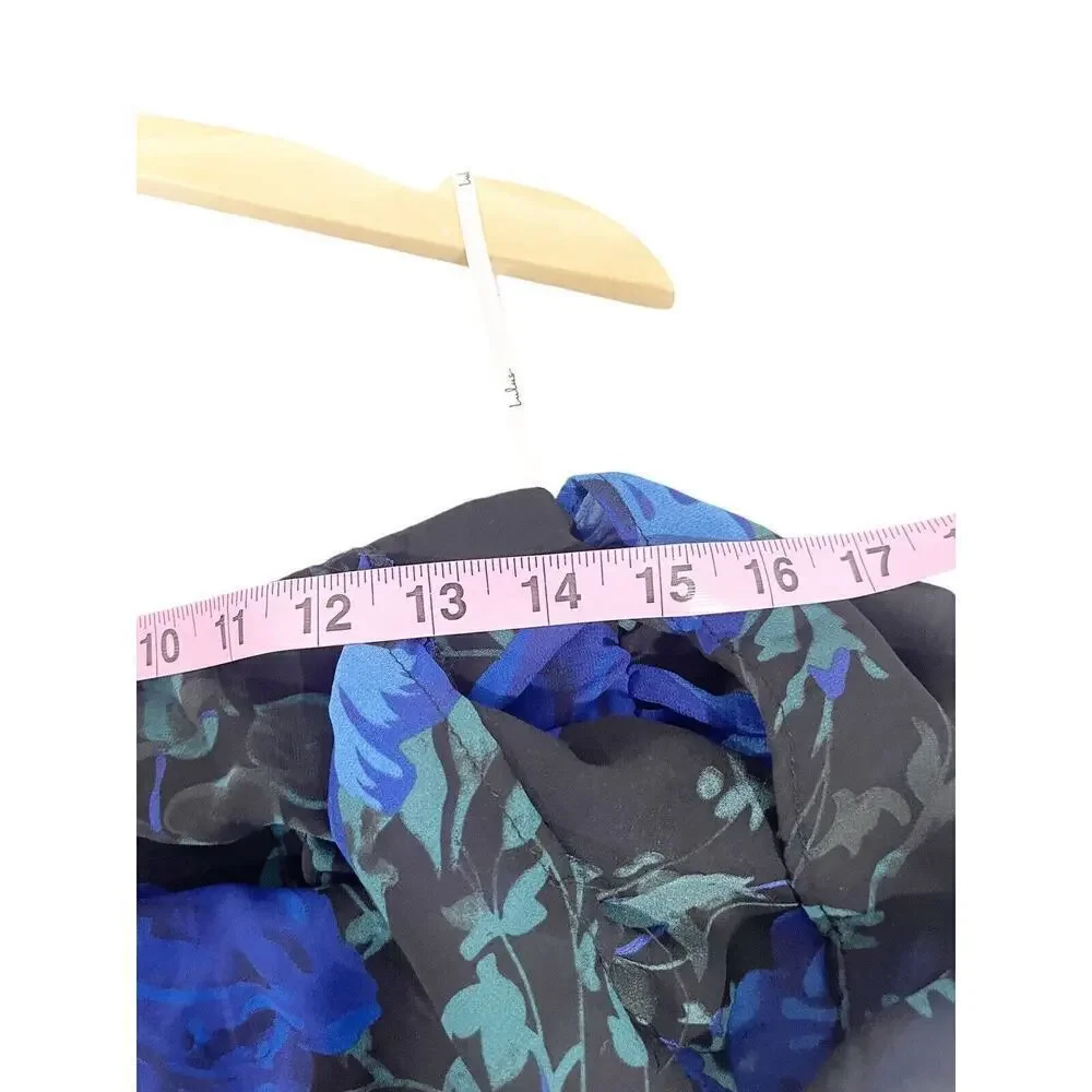 Lulu’s Blithesome Dark Blue Black Floral Ruched Midi Dress Cocktail Womens Small